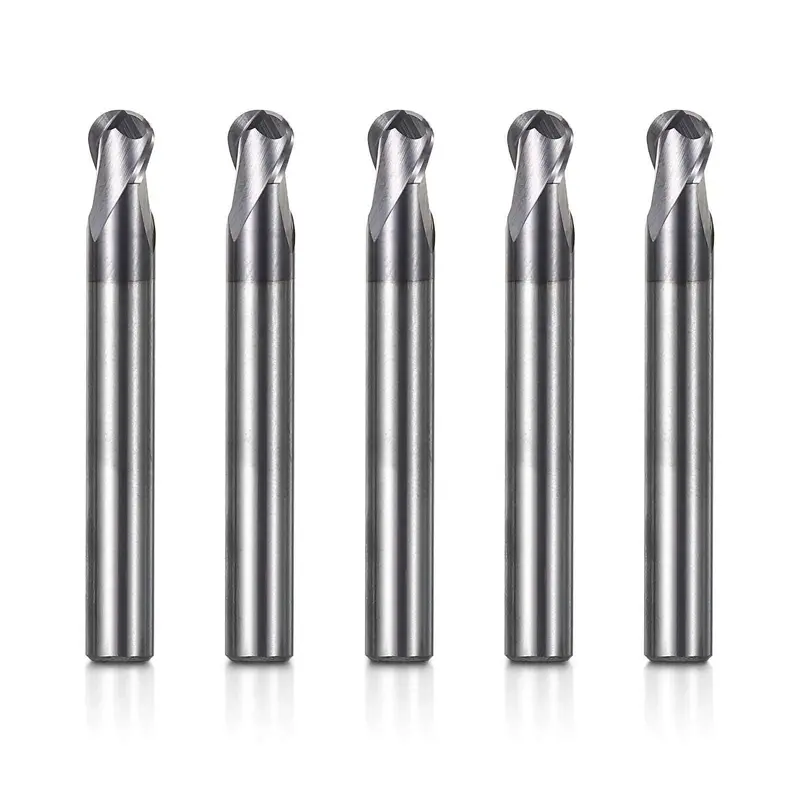 1/4″ Shank 2-Flute Ball Nose End Mills – 2″ OAL TiAlN-Coated Carbide CNC Bits for Steel & Aluminum (5pcs)