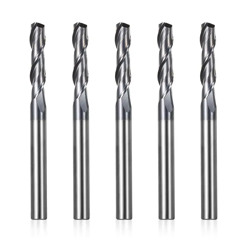1/4″ Shank 2-Flute Flat End Mills – 3″ OAL TiAlN-Coated CNC Router Bits for Aluminum, Metal, Plastic, MDF & Wood (5pcs)