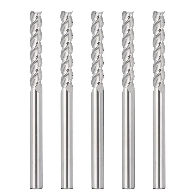 1/4″ Shank 3-Flute Flat Nose End Mills – 3-1/2″ OAL General-Purpose CNC Router Bits for Wood, MDF & Plastics (5pcs)