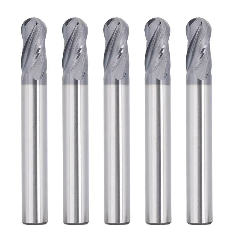 1/4″ Shank 4-Flute Ball Nose End Mills – 2″ OAL Carbide CNC Bits for Steel, Stainless Steel, Aluminum, and Metals (5pcs)