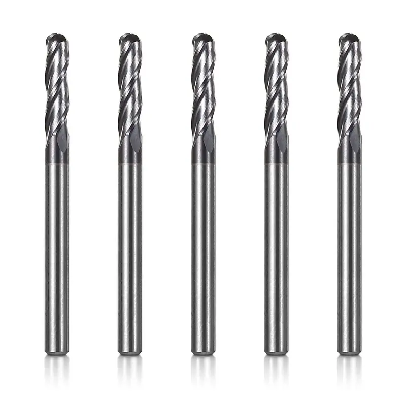 1/8″ Shank 3-Flute Ball Nose End Mills – 1-1/2″ OAL General-Purpose TiAlN-Coated CNC Bits (5pcs)