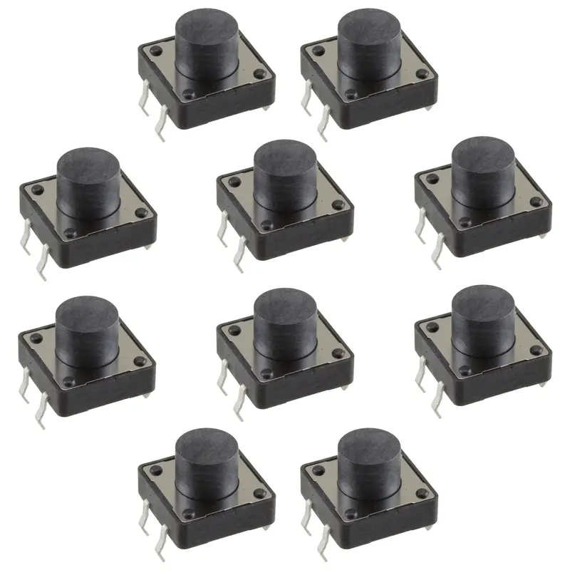 10-Pack 12mm Square Tactile Momentary Switch – 12V, 0.05A, 1.5mm Button Height