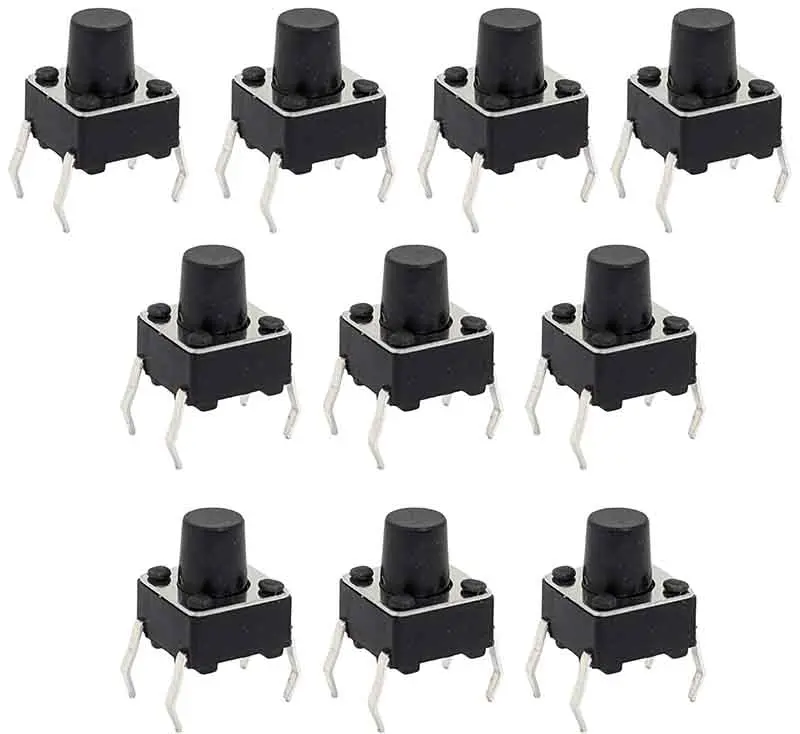 10-Pack 6mm Square Mini Tact Switches – Breadboard-Compatible, 3.5mm Tall Button