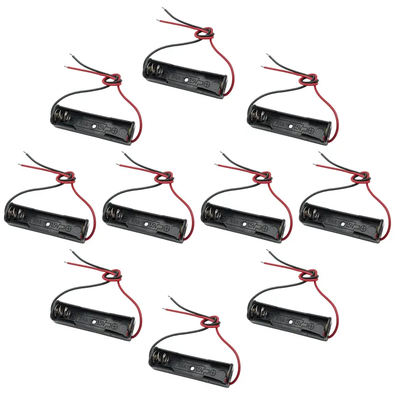 10-Pack Black AAA Battery Holders – Single-Cell, Wire-Lead Termination (1.97″ × 0.53″ × 0.49″)