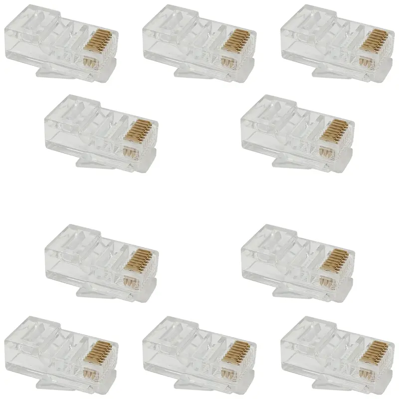 10-Pack CAT5e RJ45-8 Modular Plugs – 8P8C UTP Connectors for Solid-Core Ethernet Wiring