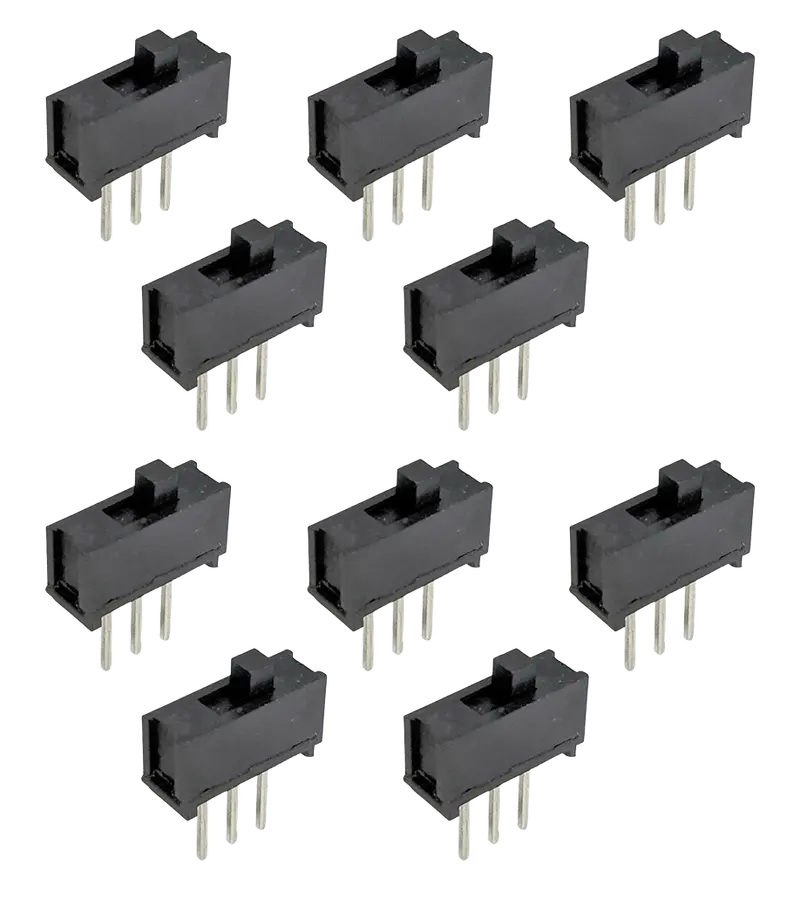 10-Pack Mini SPDT Breadboard-Friendly Slide Switches – 0.1-Inch Pin Spacing, Plastic Housing