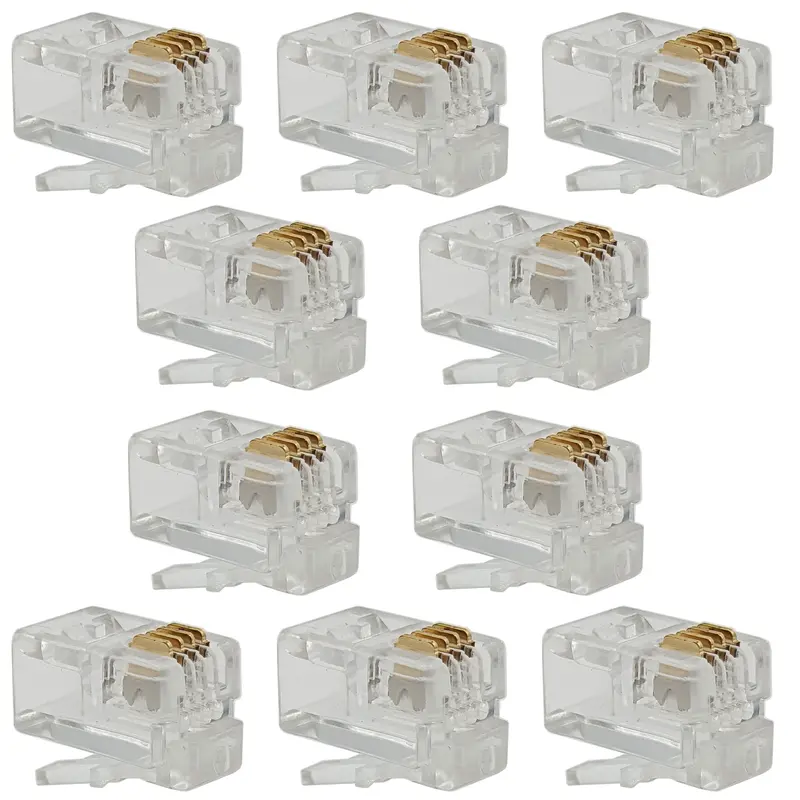 10-Pack RJ11-4 Modular Plugs – 6P4C for Twisted Stranded Wire