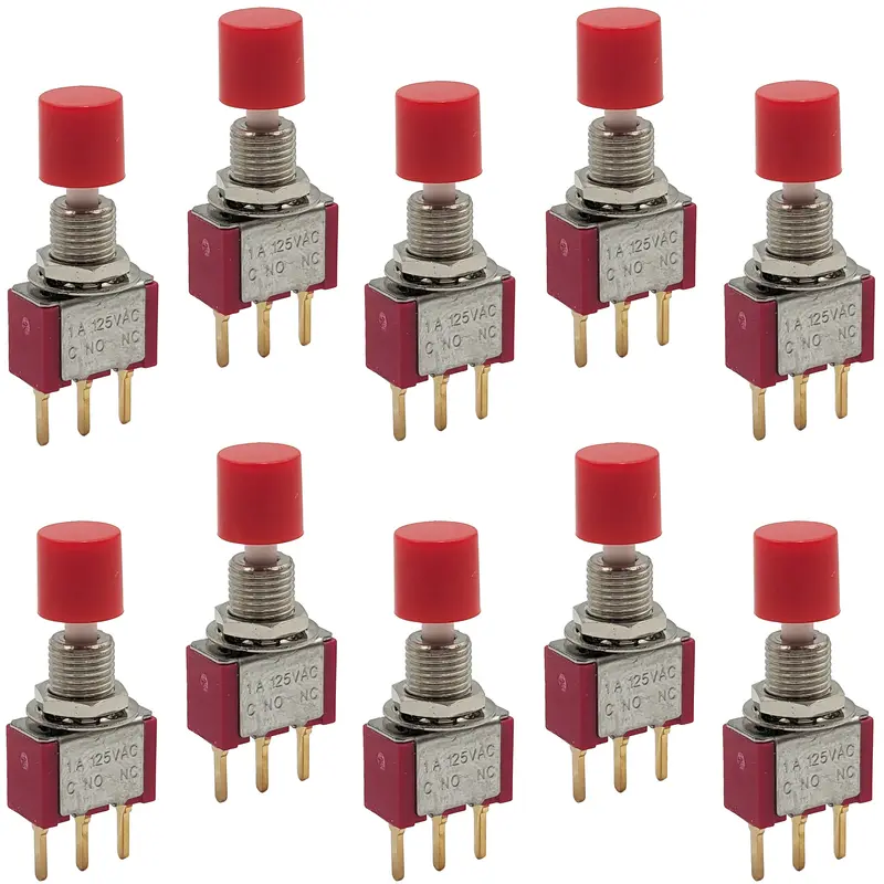 10-Pack SPDT Snap-Action Momentary Pushbutton – PCB Lead Termination
