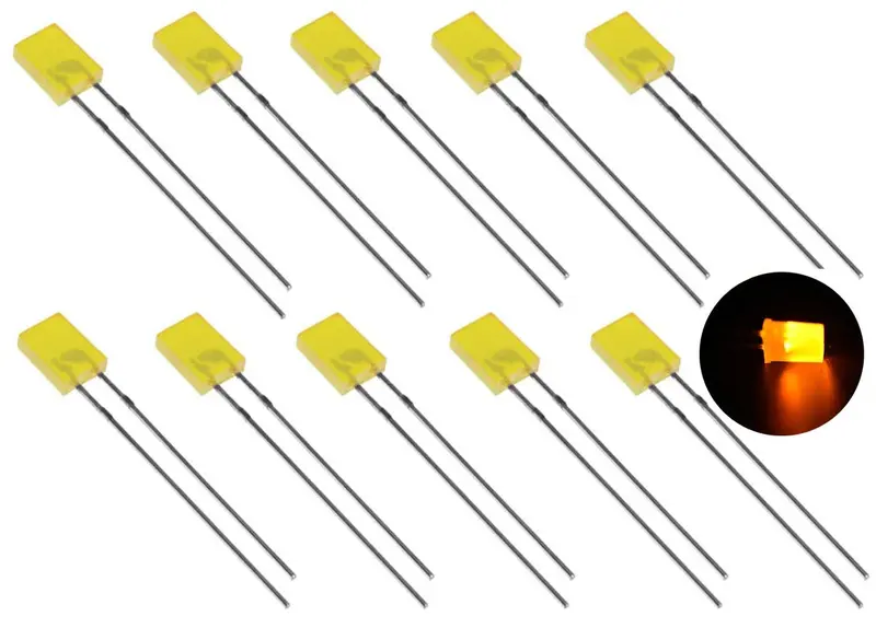 10-Pack Yellow Rectangular LEDs – 5mm × 2mm × 7mm, Diffused Lens