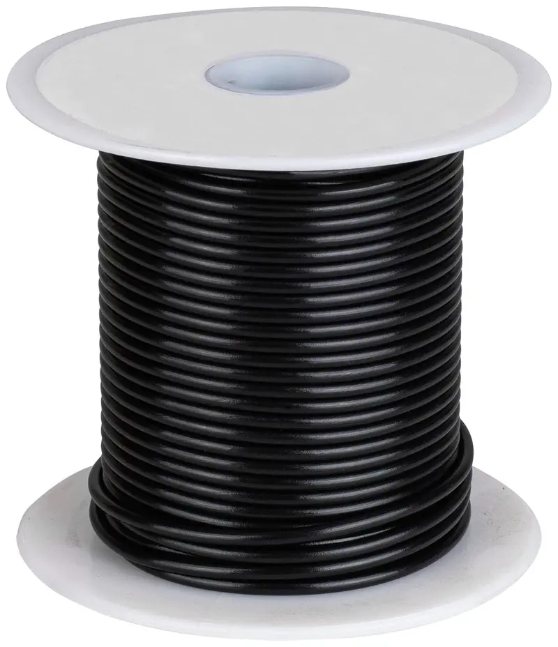 100-Foot Black 16 AWG Stranded Hook-Up Wire – Tinned Copper, PVC Insulated