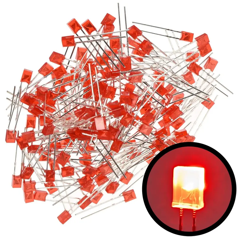 100-Pack Red Diffused Rectangular LED – 5mm × 2mm × 7mm Size