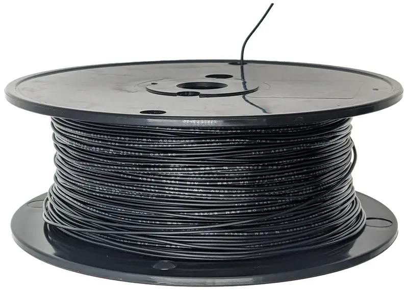 1000-Foot Black 24 Gauge Solid-Core Hook-Up Wire – Tinned Copper, UL-Rated PVC Insulation, RoHS Certified