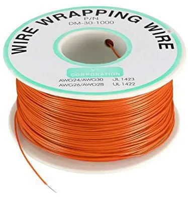1000-Foot Orange 30-Gauge Kynar Wire Wrap – Solid Core, PVDF-Insulated, Tinned Copper