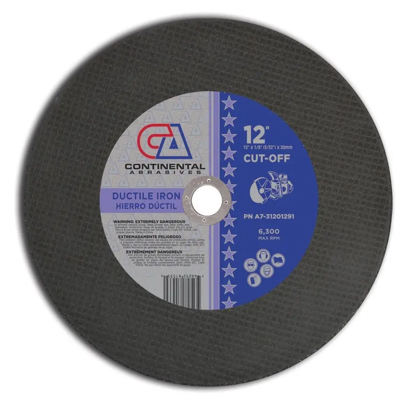 12-Inch Ductile Iron Cutting Saw Wheel – Type 1 Gas Saw Blade, 1/8-Inch (5/32-Inch) Thickness, 20mm Arbor, 10-Pack