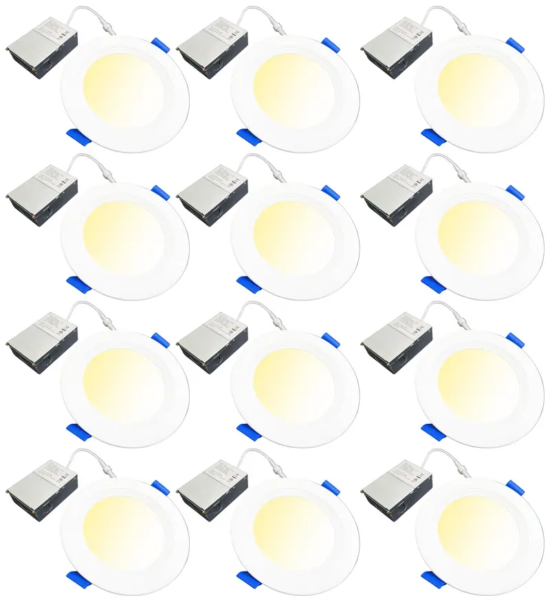 12-Pack Dimmable 4.8-Inch Recessed LED Retrofit Kit — 5-Color-Temp Options (2700K–5000K), CRI90, 1050LM, 12W, Baffle Trim & Junction Box Included