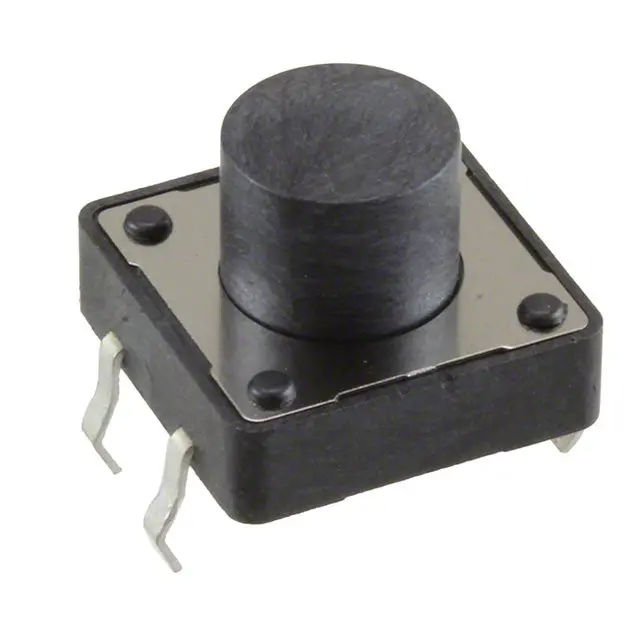 12mm Square Tactile Switch – Round Black Button, 1.5mm Actuator Height, 12V/0.05A