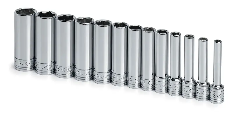 13-Piece 1/4″ Drive 6-Point Deep Metric Chrome Socket Kit