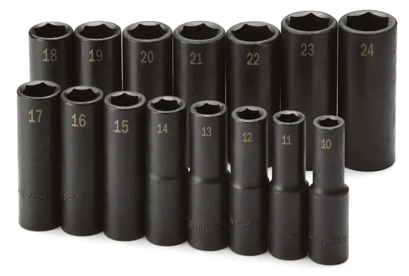 15-Piece 1/2″ Drive 6-Point Metric Deep Impact Socket Set