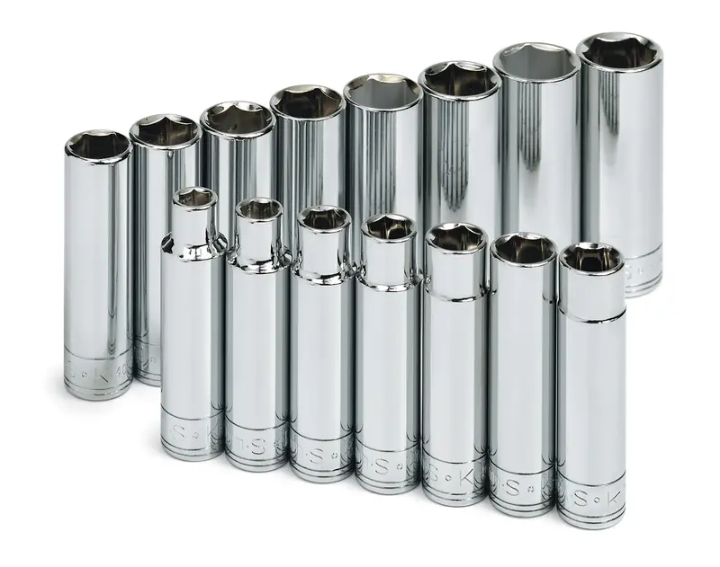 15-Piece 1/2-Inch Drive 6-Point Deep Metric Chrome Socket Set