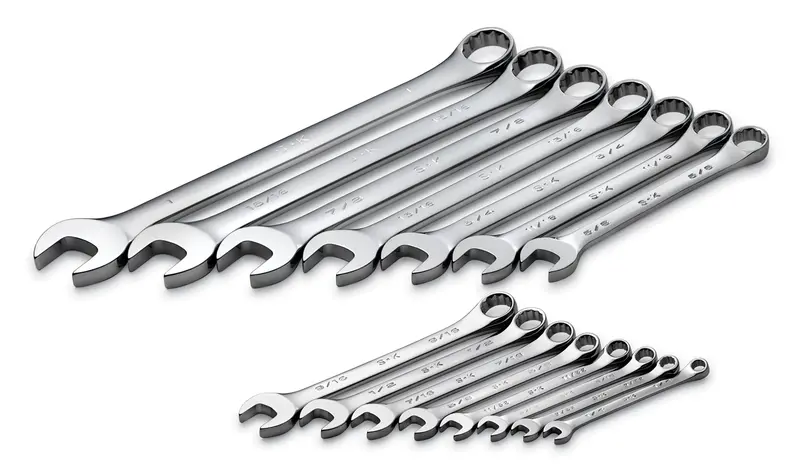 15-Piece 12-Point Fractional Regular Combination Chrome Wrench Set