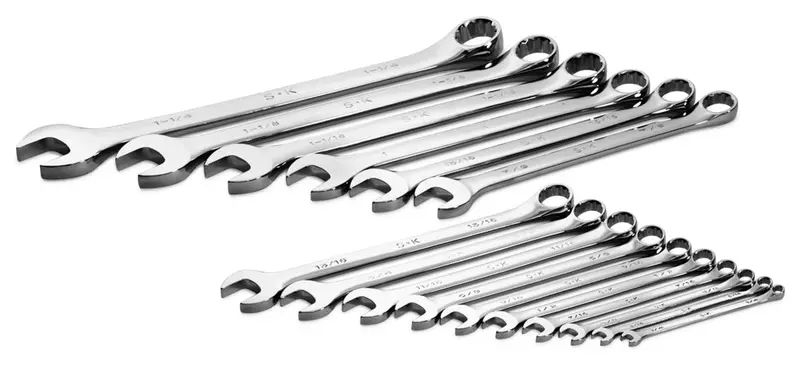 16-Piece Fractional 12-Point Extended-Length Combination Chrome Wrench Set