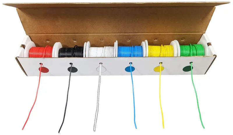 18 AWG Solid-Core Hook-Up Wire Kit – Tinned Copper, 6 Assorted Colors × 25 ft Spools