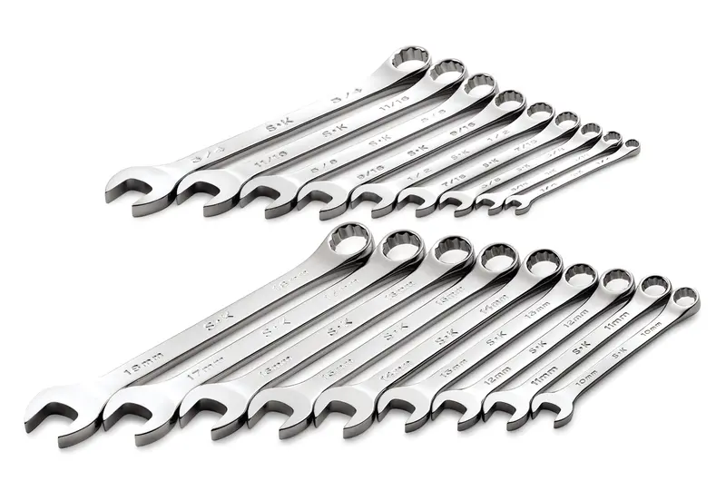 18-Piece SAE/Metric 12-Point Regular Combination Chrome Wrench Set