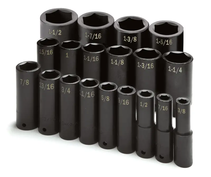 19-Piece 1/2″ Drive 6-Point Fractional Deep Impact Socket Set