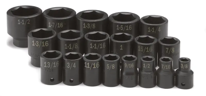 19-Piece 1/2″ Drive 6-Point Fractional Standard Impact Socket Set
