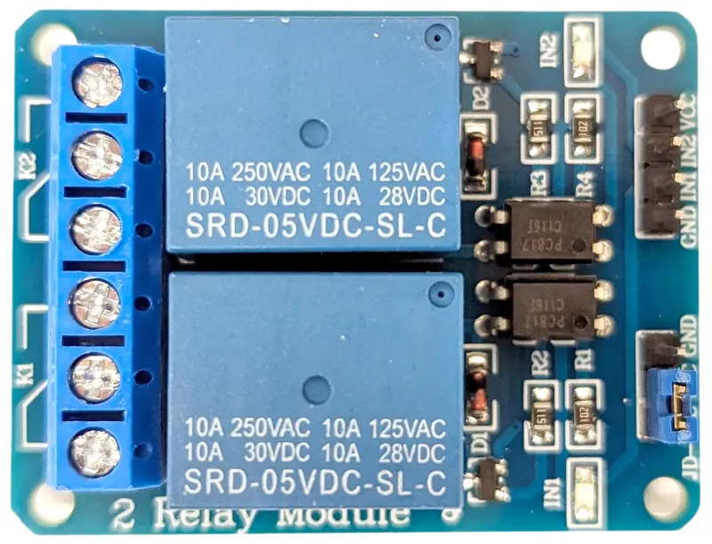 2-Channel 5V Low-Level Trigger Relay Module Compatible with Arduino, AVR, MSP430, and TTL Logic