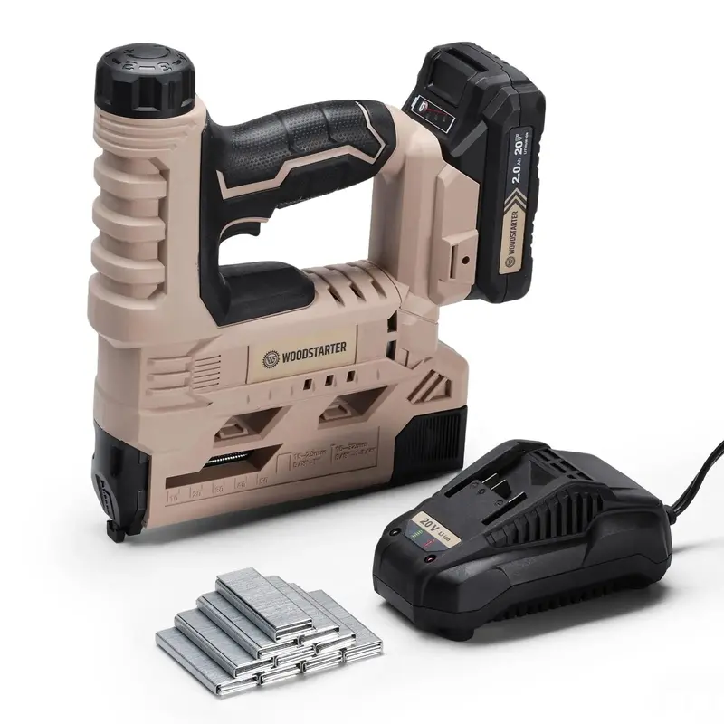 2-in-1 Cordless Brad Nailer & Stapler Kit – 18G, 20V 2.0Ah Battery & Charger Included, Adjustable Depth, Dual Firing Modes, LED Light, 2000 Fasteners Supplied