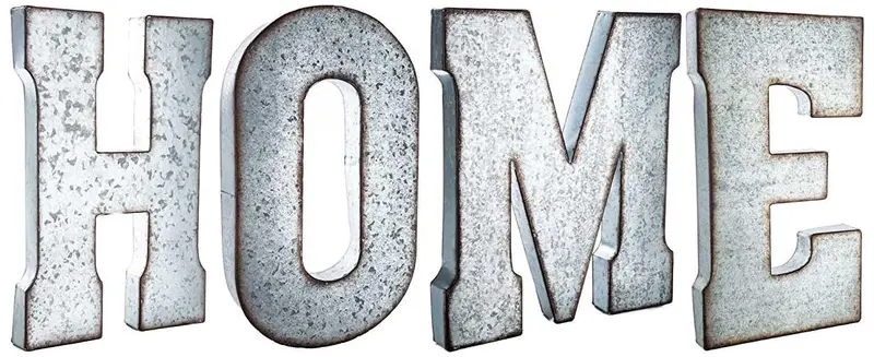 20-Inch Tall “HOME” Metal Wall Letters – Galvanized Silver Hanging Sign with Antique Finish, Farmhouse Wall Art