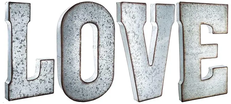20-Inch Tall “LOVE” Metal Wall Letters – Rustic Silver Hanging Sign with Weathered Edges, Country-Themed Décor
