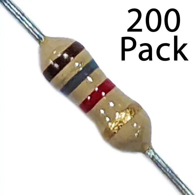 200-Pack 1.8kΩ Carbon Film Resistors – 0.25W, ±5% Tolerance, Reliable Through-Hole Design