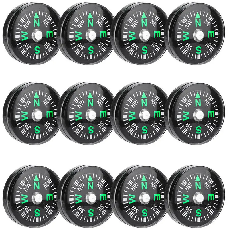 20mm Button Compass Set – 12-Pack for Paracord Bracelets, Outdoor Survival, and Hiking Gear