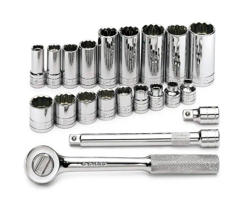 21-Piece 3/8″ Drive 12-Point Standard & Deep SAE Socket Set