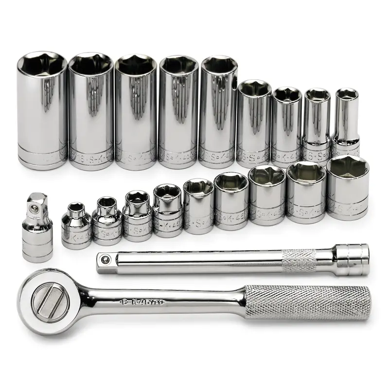 21-Piece 3/8″ Drive 6-Point Standard & Deep SAE Socket Kit