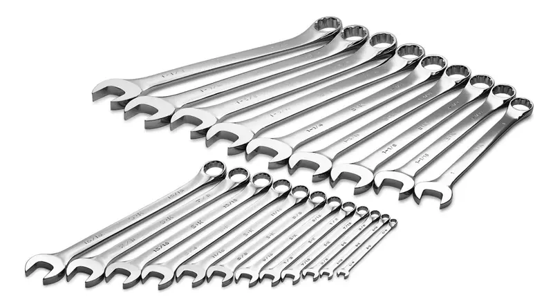21-Piece Fractional 12-Point Extended-Length Combination Chrome Wrench Set