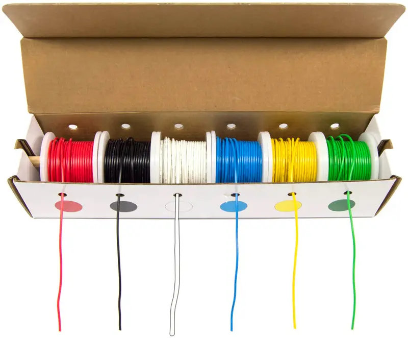 22 AWG Stranded Hook-Up Wire Kit — 6-Color, 25-Foot Spools, Tinned Copper, PVC Insulation