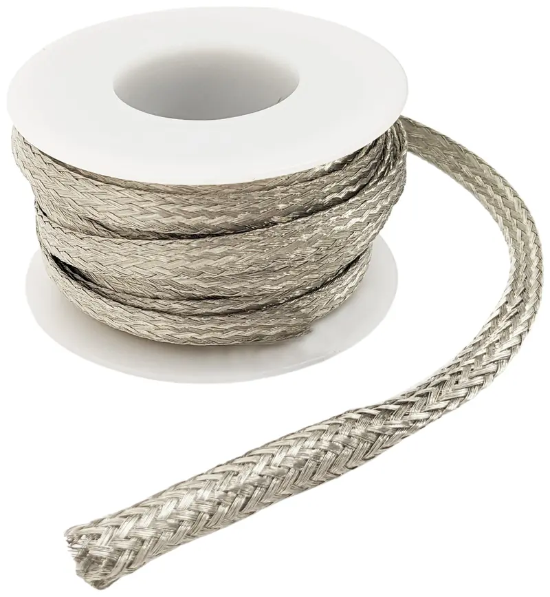 25-Foot 14 AWG Tinned Copper Braid – 0.2-Inch Flat Profile, Expands to 0.25-Inch Tubular ID