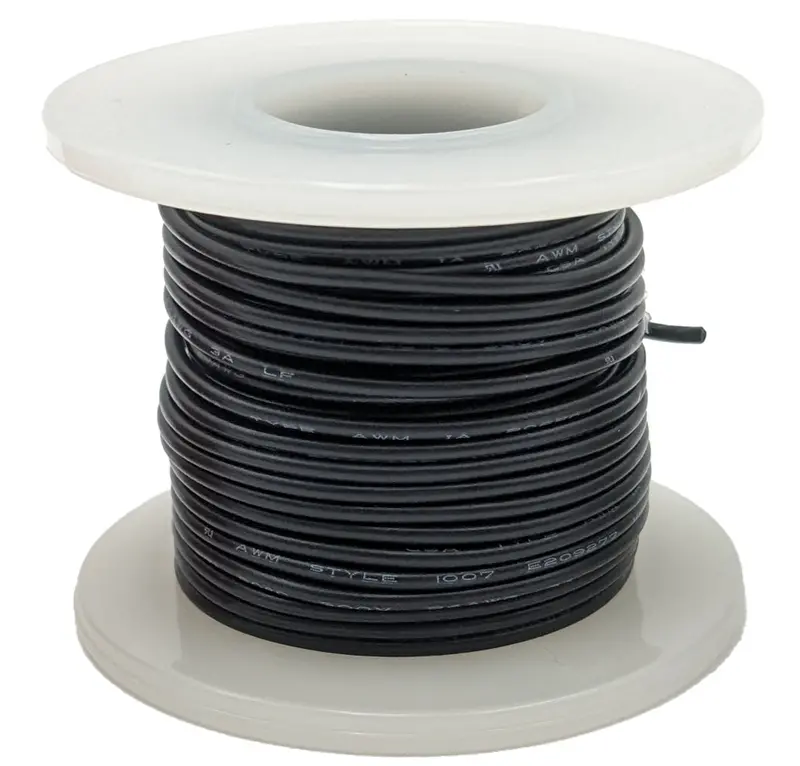 25-Foot Black 24-AWG Tinned Copper Hook-Up Wire with PVC Insulation