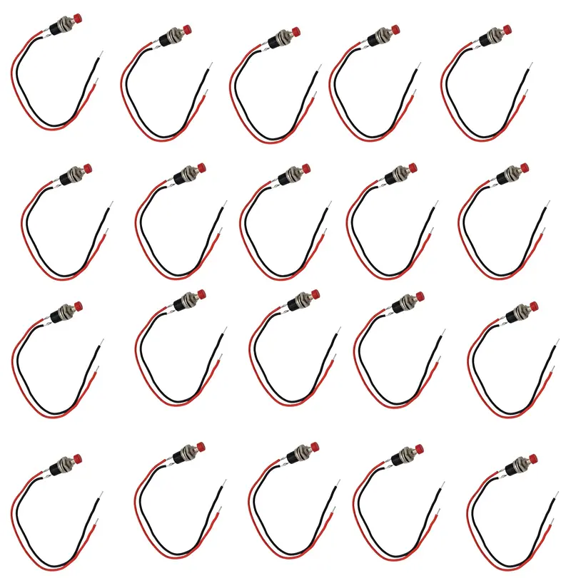 25-Pack Round Red Momentary Push Buttons — NO, Panel-Mount, 6-Inch Wire Leads