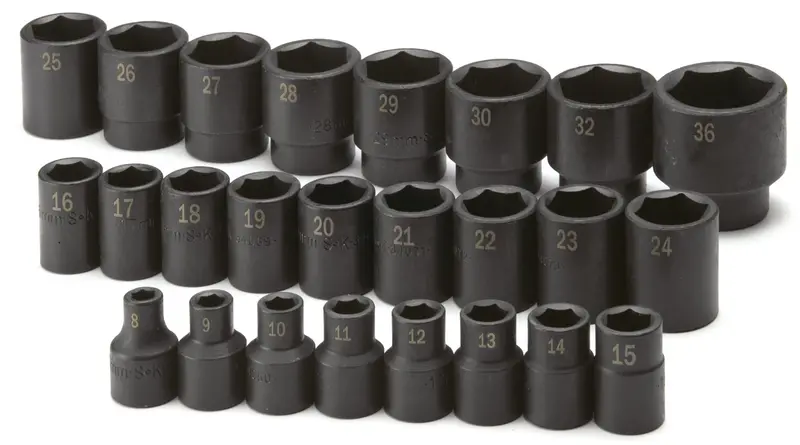 25-Piece 1/2″ Drive 6-Point Metric Standard Impact Socket Set