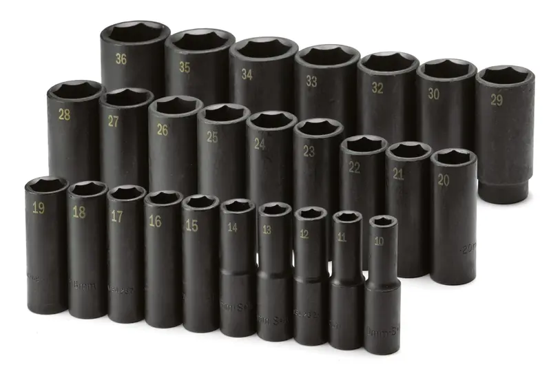 26-Piece 1/2″ Drive 6-Point Metric Deep Impact Socket Set