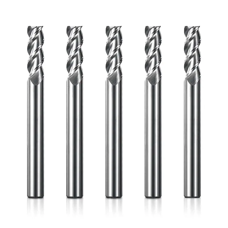 3-Flute Flat-End CNC End Mills – 1/4″ Shank Router Bit Set, 5-Piece for Smooth Finishing