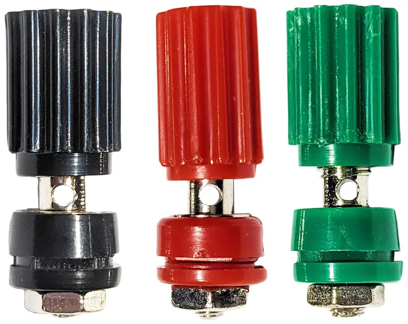 3-Piece Color-Coded Binding Post Kit — Black, Red, Green (1″ x 0.43″) for Breadboards