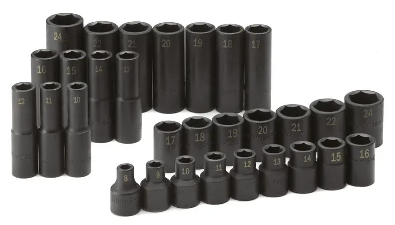 30-Piece 1/2″ Drive 6-Point Metric Impact Socket Set – Standard and Deep