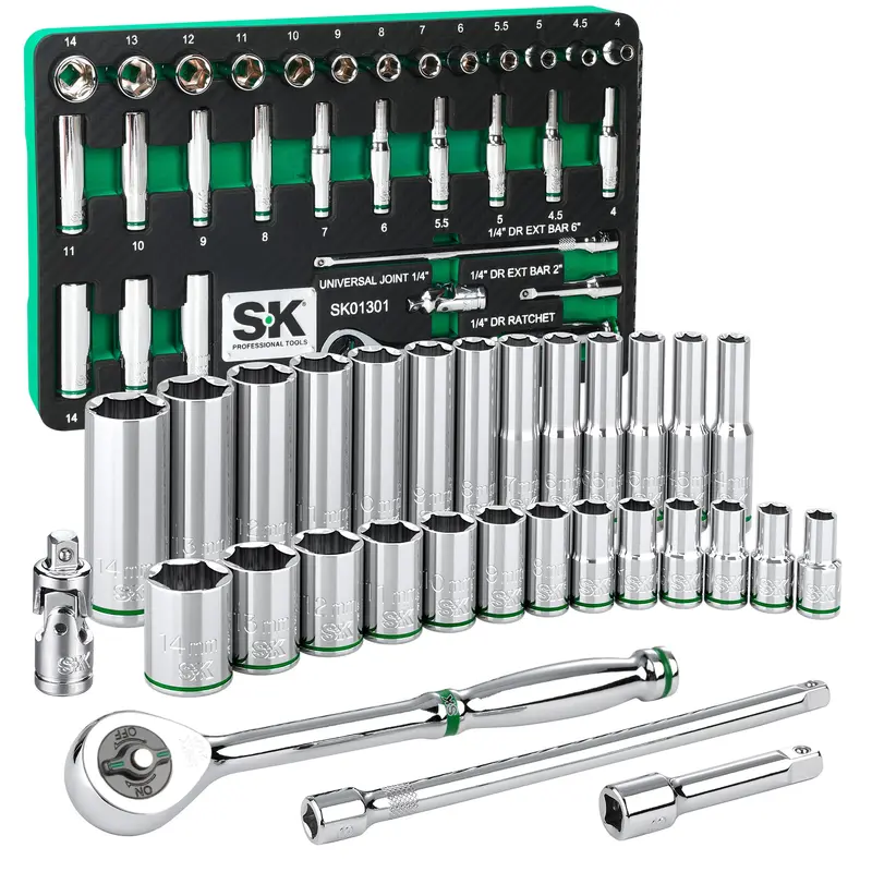 30-Piece 1/4″ Drive Metric Chrome Socket Set – Standard & Deep, 6-Point