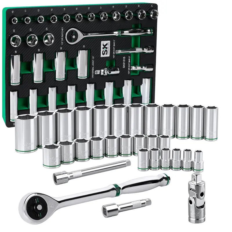31-Piece 1/2″ Drive Metric Chrome Socket Set – Standard & Deep, 6-Point