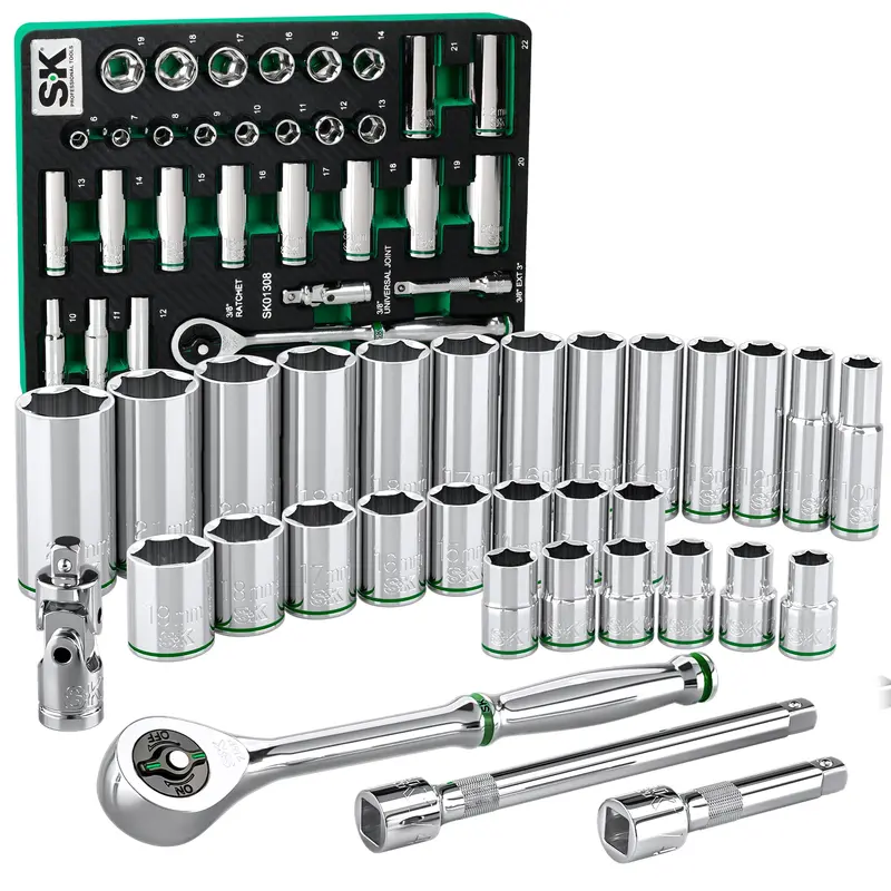 31-Piece 3/8″ Drive Metric Chrome Socket Set – Standard & Deep, 6-Point
